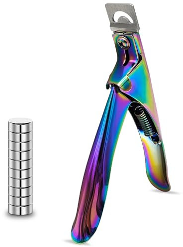 Acrylic Nail Cutter with Magnet Sizer & Length Measurement,Adjustable Stainless Nail Trimmer for Salon Home Nail Art, Professional Nail Clippers for Precise Manicures(Rainbow) (Rainbow)
