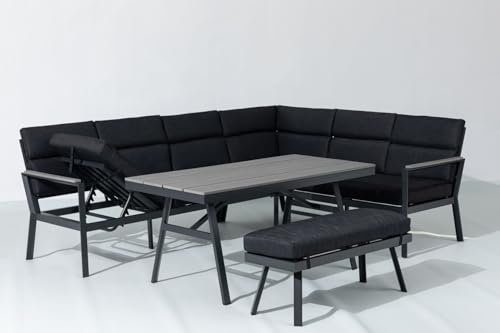 Gardissimo Hohe Dining Aluminium Lounge Nara Rechts grau, inklusive XL Bank und wasserabweisender Kissen