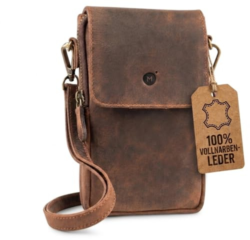 moonster Handytasche zum Unhängen Damen - Echtleder Handytasche mit Geldbörse zum Umhängen - Multifunktion Beutel - Kleine Umhängetasche Damen für Phone mit Verstellbar Langem Riemen - 19x10,5cm
