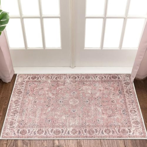 Taleta DAMAIA Washable Door Mats Indoor Small Pink Boho Rug Non-slip Doormats Inside Entrance Soft Thin Short Pile Floor Carpet for Entryway Hallway Bedroom (Pink, 50 x 80 cm)