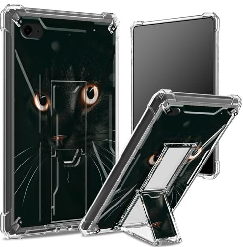 Coque souple pour iPad 9,7, iPad 6e 5e génération 2018 et 2017, iPad Air 2/iPad Air, dos transparent avec paillettes en forme de chat noir, protection des coins, coque antichoc avec béquille rigide