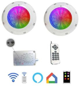 Proyector Extraplano LED Modelo 2 18w RGB para Piscinas 2000 Lm. Necesario modulador y Mando. (2 Unidades Proyector + Modulardor+ Mando +Wifi(Alexa +Google+Movil))