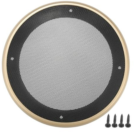 X AUTOHAUX 6.5 Speaker Grills Cover Mesh Round with Mounting Screws Iron ABS Gold Tone Black - Pack of 1
