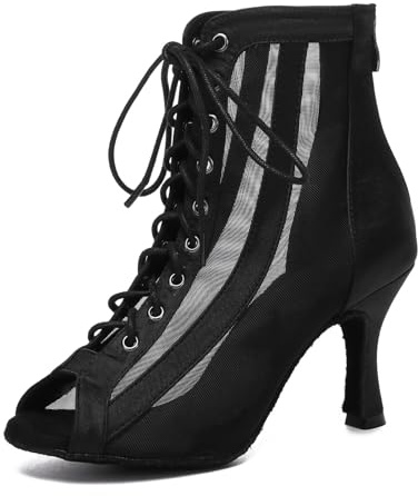 MINITOO Sexy Dance Heels for Women Elegant Open Toe Formal Party Evening Ankle Booties L593 Black 8.5cm Heel UK 9