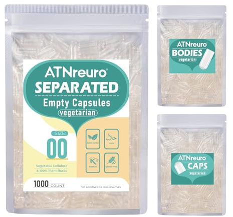 ATNreuro 00 Empty Separated Vegan Capsules - 1000 Count Empty Pill Capsules for Powders Supplements