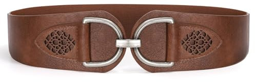 VONMELLI Vintage Gürtel für Damen Dehnbar Breiter Taillengürtel mit Dicker Schnalle Elastischer Breiter Gürtel für Kleider und Mäntel Kaffee Passform Taillenumfang 74-84cm