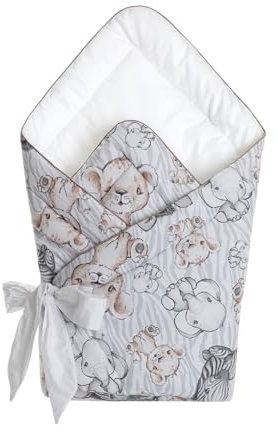 HOBBYGARDEN Baby Einschlagdecke Babyschale - Baby Pucktuch Decke für Neugeborene mit Kopfschutz und Kopfstützung – 75x75 cm - Swaddle Puckdecke von 0-3 Monate (Das Zebra und der Löwe)