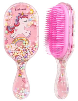 EIHI Haarbürste Kinder, Haarbürste für kleine Mädchen und Kinder, gleitet leicht durch Knoten und zieht nicht, Einhorn-Glitzer-Borsten-Bürste (rosa), 1 Stück