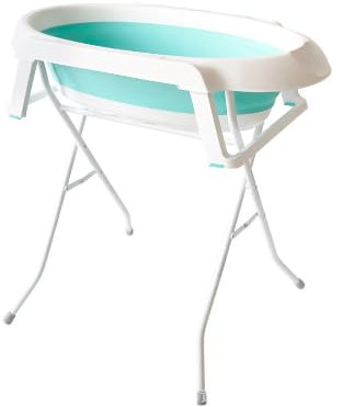 OHMG Babybadewanne mit Gestell 82cm, Faltbare Babybadewanne mit Rutschfestem Ständer, Baby Wanne, Badewanneneinsatz Baby für Neugeborene Kleinkinder, Groß Volumen (Grün-66x61x82cm)