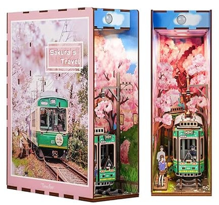 Tonecheer DIY Book Nook Kit Sakura's Travel Modellbausatz 3D-Holzpuzzle für Erwachsene zum Baue Miniatur Haus Kit Puppenhäuser Bastelset mit Licht Japan Geschenkideen für Japan Fans