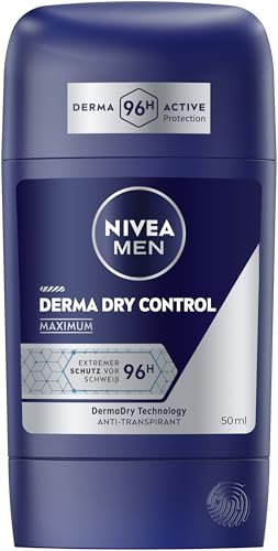 NIVEA MEN Derma Dry Control Deo Stick, Deodorant für 96h extremen Schutz vor Schweiß und Geruch, Antitranspirant mit DermaDry Technology (50 ml)