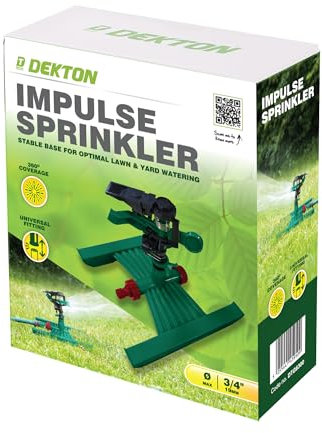 DEKTON Impulse Sprinkler | Adjustable Full/Partial Circle Coverage | Heavy-Duty Metal Base | Up to 85 Feet Range | Water-Saving Design | Ideal for Lawn & Garden Irrigation | Durable & Rust-Resistant