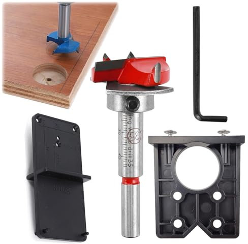 Jiavlyx Bisagra Oculta Perforadora De Taladro, 35mm Juego De Guía De Broca De Perforación De Bisagra, Reutilizable Juego De Brocas De Bisagra, Para Bisagra De Gabinete Y Placa De Montaje