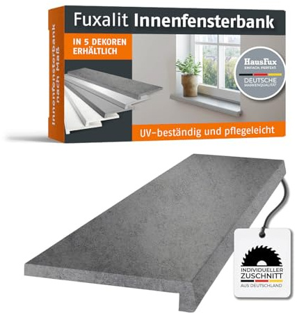 HausFux Fuxalit Innenfensterbank Beton – Zuschnitt auf Maß – MDF Fensterbank mit CPL-Beschichtung – modern, UV-beständig, pflegeleicht (Beton, T x L | 20 x 80 cm)