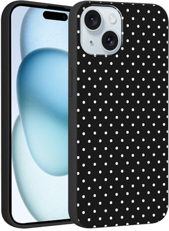 Foonary Polka Dot Phone Case for iPhone 15 PLUS Cute Fashion Pattern Case 6.7, Aesthetic Trendy Stylish Design Women Girly Cover Camera Protective Gloss Soft Slim Silicone Shockproof TPU Funda, Black
