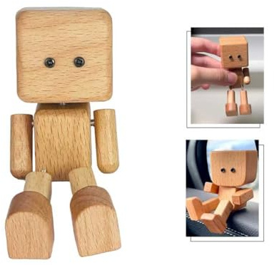 Guhupoy Wackelfigur Auto, Handgefertigte Drachenkind Holzfigur Schüttelmann für Auto Oder Büro Desktop Wackelnder Holzmann Geeignet für Männer und Frauen(1PCS)