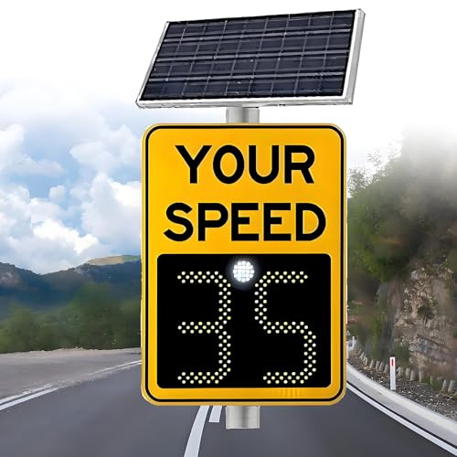 ZXSYYDS Cartello Radar di velocità a LED Ad Energia Solare da 50 * 70 Cm/60 * 90 Cm, Limite di velocità Regolabile con Telecomando, Segnale di Limite di velocità a LED 2digitdisplayC-50 * 70cm