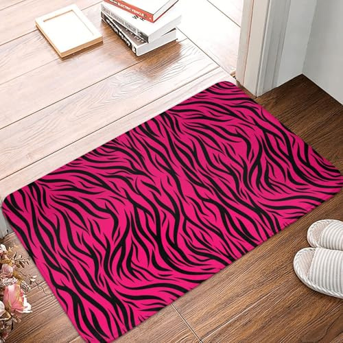Nevjipu Fußmatte für den Innen- und Außenbereich, Eingang, 40,6 x 61 cm, trendiges rot-rosa Zebramuster, Küchenteppich, Matten für Boden, Badematte für Badezimmer, waschbar, dünn, Badezimmerteppich