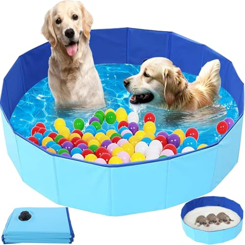 Piscina pieghevole per cani, 120 x 30 cm, con fondo antiscivolo, con valvola di scarico, in PVC, per la maggior parte delle razze di cani, facile da riporre