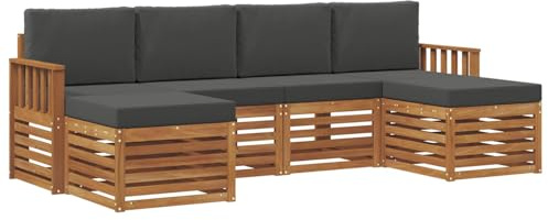 vidaXL Sofagarnituren 6 pcs Natur und Anthrazit Massivholz Akazie, Outdoor-Sofa, modernes Gartenmöbel, langlebiges Ecksofa, Terrasse Lounge, Sitzgruppe für die Veranda