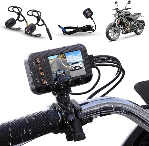 Rimoody 1080P Moto Dashcam avec Double Caméra, 2 Pouce Écran, Objectifs Doubles Avant et Arrière, IP67 Étanche, Vision Nocturne, G-Sensor, Enregistrement en Boucle, Surveillance de Stationnement