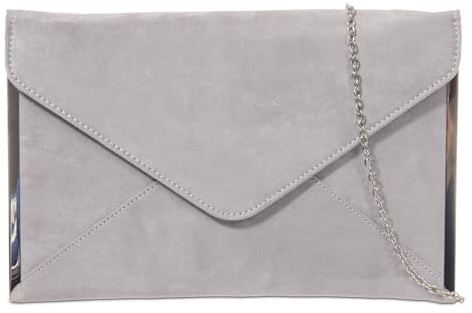 fi9® PLAIN SUEDE ENVELOP STYLE BRIDAL WEDDING EVENING CLUTCH PARTY PURSE HAND BAG (Grey)