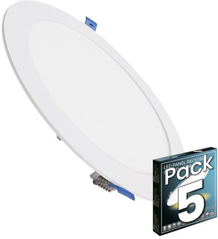 LED ATOMANT Lot de 5 Panneau LED Encastrable Downlight Rond Plat 225mm 20W, Couleur Blanc Chaud (3000K), 1800 Lumens, Driver inclus