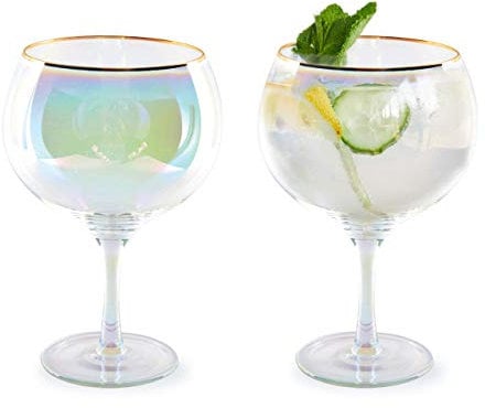 Root7 Gin Glasses | Hand - Blown, Rainbow Tinted Gin Glass | Gift Boxed | Beautiful Cocktail Glasses, Perfect Gin Gift for Women, Copa de Balon Glasses Set of 2, 750 ml