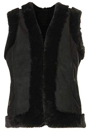 Hollert Damen Lammfellweste Heidi aus 100% Merino Schaffell Outdoor Weste Echtleder Veloursleder Winter warm ärmellose Jacke Größe L, Farbe Schwarz