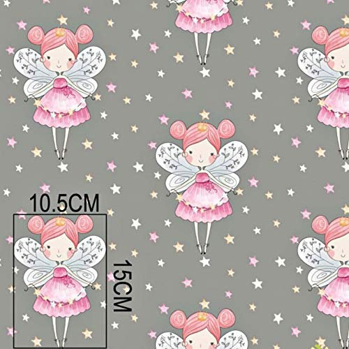 Pingianer 100x160cm Fee Sterne 100% Baumwolle Baumwollstoff Kinder Meterware Handwerken Nähen Stoff (Fee Sterne Grau, 100x160cm (11,99€/m))