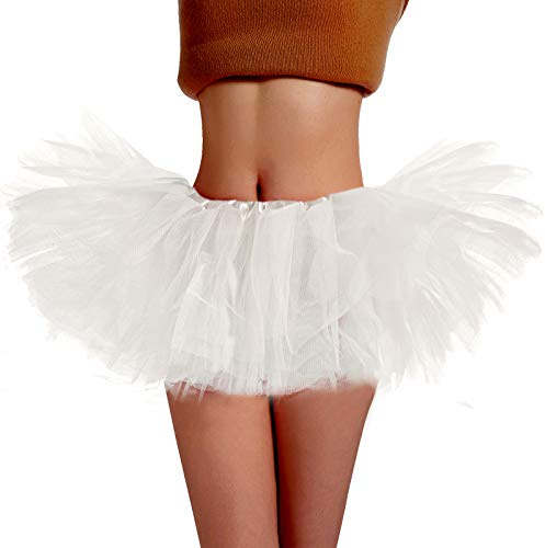 Phantomon Tutu-Rock für Damen, Teenager, klassisch, elastisch, 5 Schichten, Tüll, Ballettrock, 1950er Vintage-Stil, kurzer Rock, erwachsene Größe, Weiss/opulenter Garten, Einheitsgröße