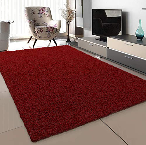 SANAT Teppich Wohnzimmer - Rot Hochflor Langflor Teppiche Modern, Größe: 140x200 cm