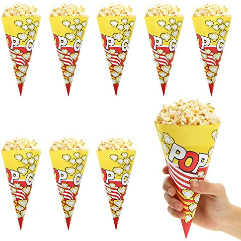 Amosfun 50Pcs Paper Popcorn Bags Cone Shape Bags Party Pop Corn Sleeves for Popcorn Machine Accessories Supplies Carnival Halloween Movie Nights Wedding Birthday Party