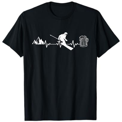 Skifahrer Herzschlag Bier Ski Berge Wintersport Puls T-Shirt