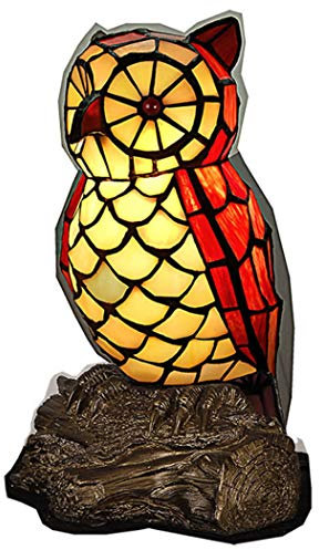 Yjmgrowing Lampe im Tiffany Style, Figurenlampe Eule, Dekorationslampe, Tiffany Style, Glaslampe, Leuchte,Tischlampe, Tischleuchte, Leuchte Lampe,220V, E14,15W (14 × 12 × 25 cm)
