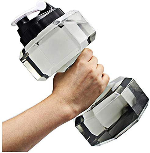 Jitong Fitness Hanteln Trinkflasche Grosse Kapazität BPA Freie Sportflasche Auslaufsicher Hantel Trinkflaschen für Gym Laufen Crossfit - Schwarz, 2.2L