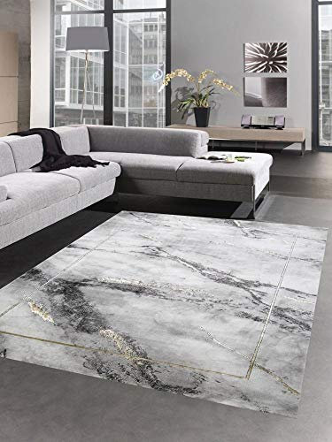 CARPETIA Teppich modern Designerteppich Marmor Optik grau Gold Größe 200 cm Quadrat