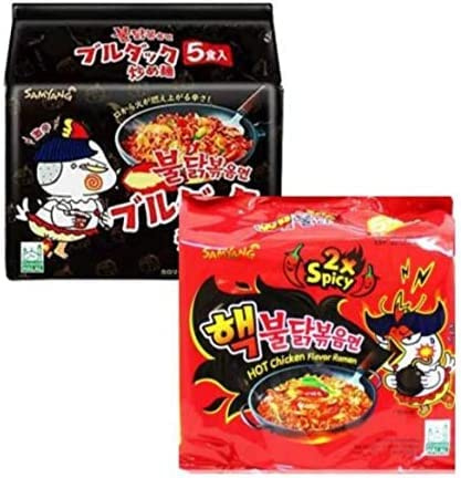 Samyang Hot Chicken Ramen Nudeln Combo (5 Packungen 2 x würzige und 5 Packungen heiße Hühnernüsse)