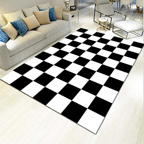 hochflor Shaggy Teppich Design - Karo Tisch Teppich schwarz und weiß Karierte Kombination Moderne minimalistische Nähte Mode Anti-Fading-60x90cm