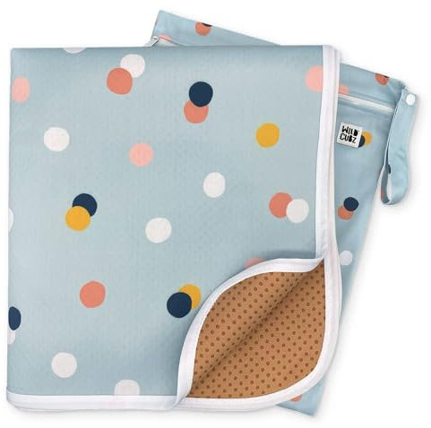 51 Heavy Duty Baby Splat Mat for Under High Chair | Includes Wet Bag | Premium Washable Toddler Mat | Baby Led Weaning | High Chair Mat for Floor | Craft Mat | Splash Mat (Dots on Dots)