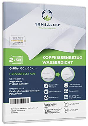 Sensalou Kissenbezug wasserdicht 2er Set in 7 Größen - 60x60 cm Kopfkissenbezug weiß mit Reißverschluss - wasserabweisender Hotel Kissenschoner