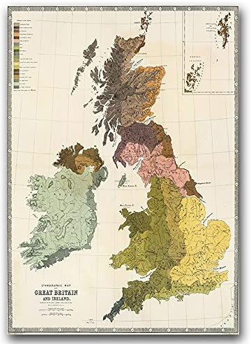 Vintage Posteria Poster 40x60 cm Anschlag Wandbilder Schlafzimmer Deko Ohne Rahmen WandKunst Posters Moderne Zimmer Bild Bilder Vintage Wand Kunst - Alte Karte von Großbritannien und Irland