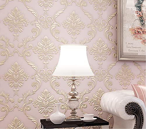 通用 20.87″Wx393.7″L Damask 3D Embossed Modern Minimalist Restaurant Bedroom Living Room TV Background Non-Woven Wallpaper 20.87″Wx393.8″L Non-Pasted (Light Pink)