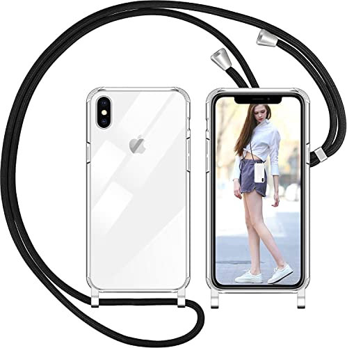Nupcknn Coque avec Cordon pour iPhone XS Max, Transparente Coque Collier Réglable Téléphone Étui Portable Lanyard Case Protection Complète Cover de iPhone XS Max(Transparent, 6.5)