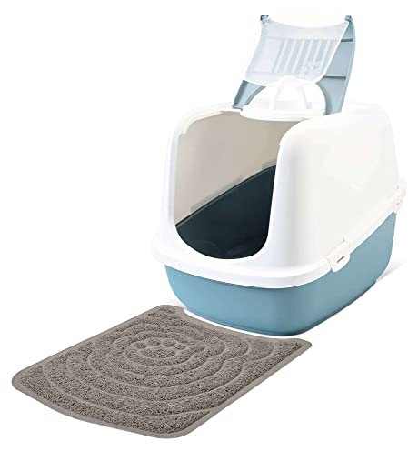 Sparpack Katzentoilette Nestor Jumbo Weiss-blau für große Katzenrassen inkl. Vorlegematte