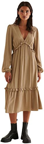 NA-KD Balloon Sleeve Midi Frill Dress Vestido Informal, Oscuro Beige, 32 para Mujer