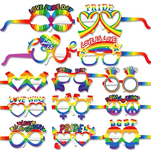 HOWAF Gay Pride Rainbow Paper Glasses, 26 Pack LGBT Gay Pride Glasses Rainbow Party Photo Booth Props Fancy Dress Costume Accessories for Women Man Gay Pride Celebrations Birthday Party Supplies