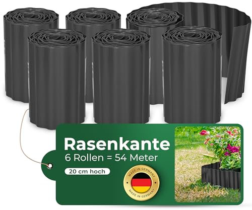 Novatool Rasenkante Kunststoff 20 cm hoch I 6x9 Meter I Anthrazit I Mähkante Gartenbeet Umrandung Beetkante Wurzelschutzbahn Rhizomsperre Wurzelstopp Unkrautsperre Wurzelbarriere Wurzelsperre