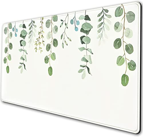 DSKGSJH Grünes Eukalyptus-Mauspad, Extended Gaming-Mauspad with Stitched Edges, Full Desk Coverage for Wireless Mouse, Floral Desk Protection, XXL for PC, Computer