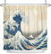 SDOTPMT 90x183cm Giapponese Oceano Onde Tenda da doccia Astratto Mare Onda Legno Barca Tenda da bagno Ukiyo-e Tema Fuji Montagna Tenda da vasca per Bagno Poliestere con ganci